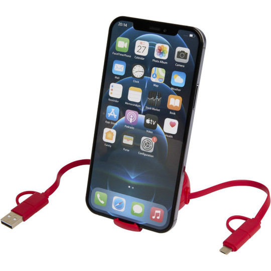 Alasia 5-in-1 100 cm recycled plastic and aluminium retractable data sync and 45W fast charge cable - EgotierPro 124420