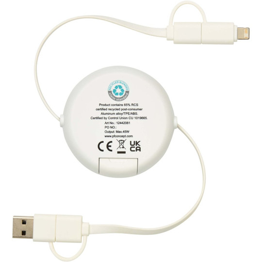 Alasia 100 cm 5-in-1 Kabel aus recyceltem Kunststoff und Aluminium, einziehbar, für Datenübertragung und mit 45W Schnellladung - EgotierPro 124420