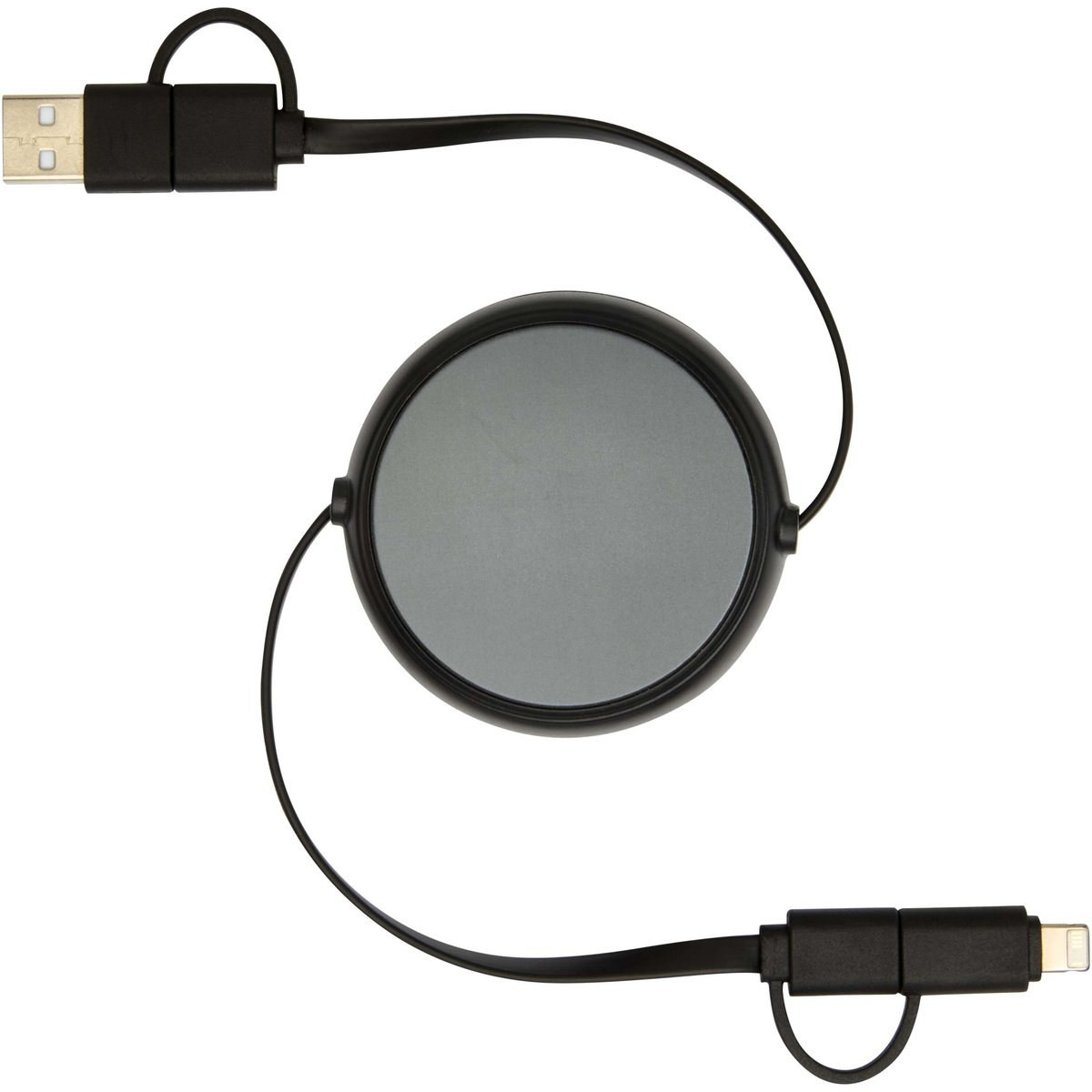 Câble rétractable 5 en 1 Alasia de 100 cm en plastique recyclé et aluminium pour la synchronisation des données et la charge rapide de 45 W - EgotierPro 124420