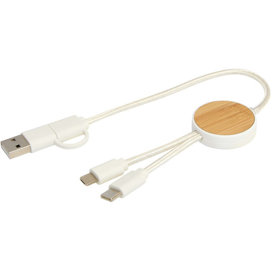Chechia 5-i-1 kabel 30 cm datasynkronisering og 27 W hurtigopladningskabel i genvundet plast med bambusdetaljer - EgotierPro 124421