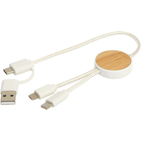 Chechia 5-i-1 kabel 30 cm datasynkronisering og 27 W hurtigopladningskabel i genvundet plast med bambusdetaljer - EgotierPro 124421