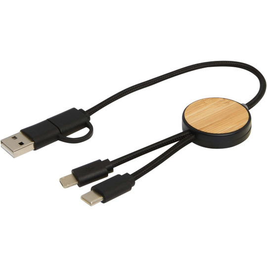 Chechia 30 cm 5-in-1 Kabel aus recyceltem Kunststoff für Datenübertragung und 27W Schnellladung mit Bambusdetails - EgotierPro 124421