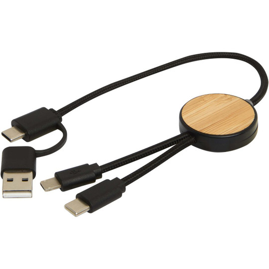Chechia 30 cm 5-in-1 Kabel aus recyceltem Kunststoff für Datenübertragung und 27W Schnellladung mit Bambusdetails - EgotierPro 124421