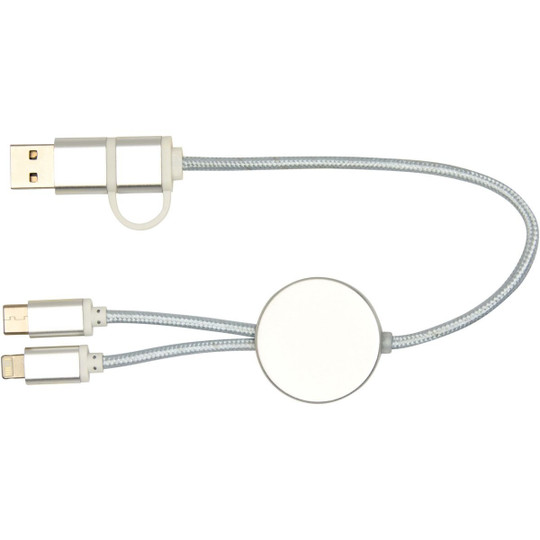 Alasia 5-in-1 recycled aluminium and plastic 30 cm data sync and 27W fast charge cable - EgotierPro 124424