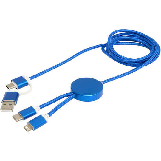 Alasia 5-in-1 recycled aluminium and plastic 150 cm data sync and 27W fast charge cable - EgotierPro 124425