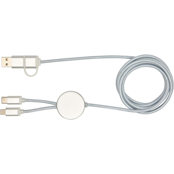 Alasia 5-in-1 recycled aluminium and plastic 150 cm data sync and 27W fast charge cable - EgotierPro 124425