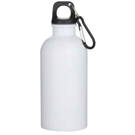 Bouteille d’eau Oregon de 400 ml en acier inoxydable recyclé à simple paroi certifié RCS avec mousqueton (impression par sublimation) - EgotierPro 100873
