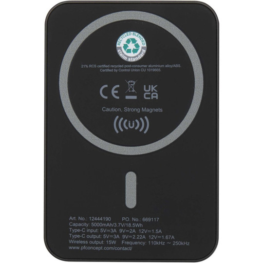 Acrab 5000 mAh 15W magnetic wireless power bank with 20W PD - made from recycled plastic - EgotierPro 124441