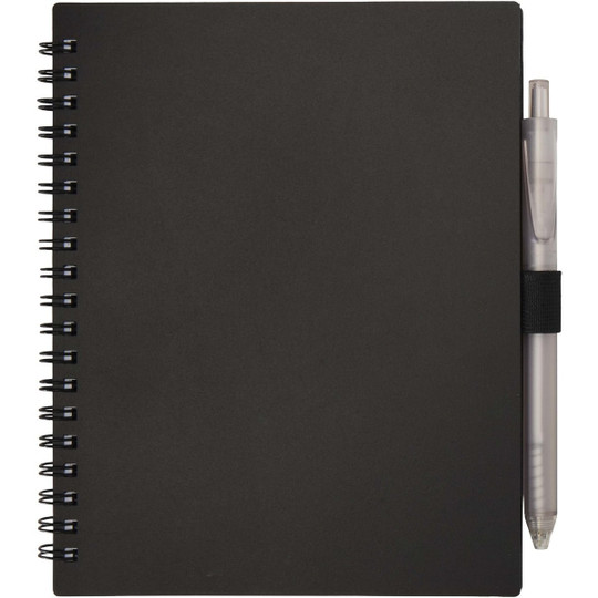 Niove recycled plastic soft cover notebook and ballpoint pen set (blue ink) - EgotierPro 106298