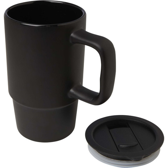 Carter 450 ml ceramic mug with plastic lid - EgotierPro 100896