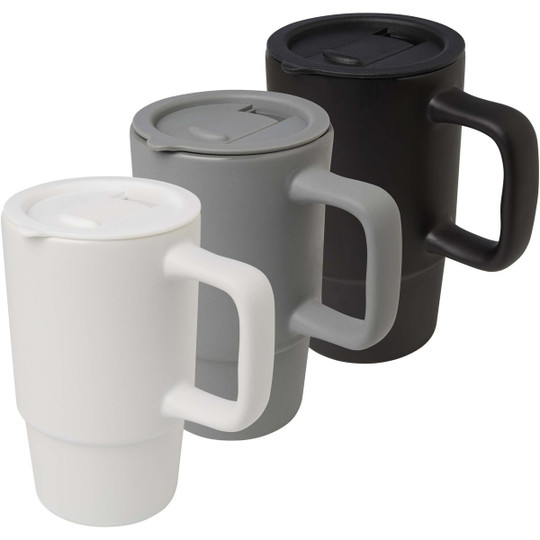 Carter 450 ml ceramic mug with plastic lid - EgotierPro 100896