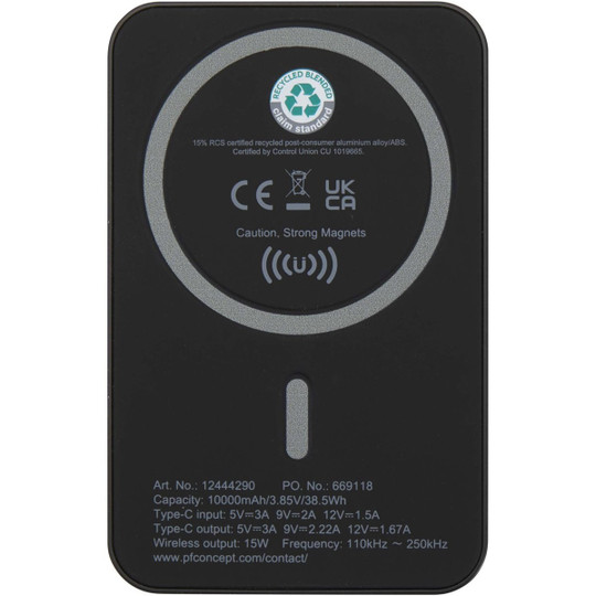 Acrab 10.000 mAh 15W magnetic wireless power bank with 20W PD - made from recycled plastic - EgotierPro 124442