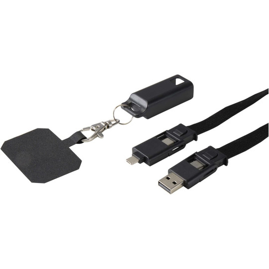 Franz 5 in 1 Lanyard Kabel aus recyceltem Kunststoff für Smartphones mit integrierter Datensynchronisierung und 65 W Schnellladefunktion - EgotierPro 124447