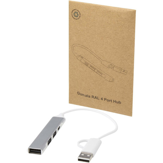 Alkaid 4 Port Hub aus recyceltem Aluminium mit USB-A- und Typ-C-Anschlüssen und zwei Eingängen - EgotierPro 124469