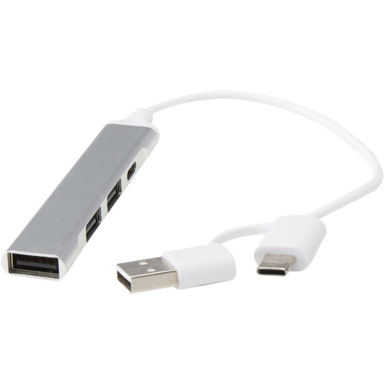 Alkaid 4 Port Hub aus recyceltem Aluminium mit USB-A- und Typ-C-Anschlüssen und zwei Eingängen - EgotierPro 124469