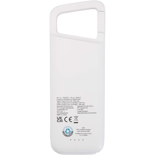 Batterie externe Alkes de 5 000 mAh et 12 W en plastique recyclé résistante à l’eau avec mousqueton - EgotierPro 124470