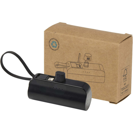 Alnair 5000 mAh 10W recycled plastic Type-C power bank with built-in flip stand and 2-in-1 cable - EgotierPro 124472