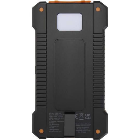 Altair robuuste powerbank op zonne-energie van 5000 mAh 10 W met ingebouwde zaklamp van gerecycled plastic - EgotierPro 124471