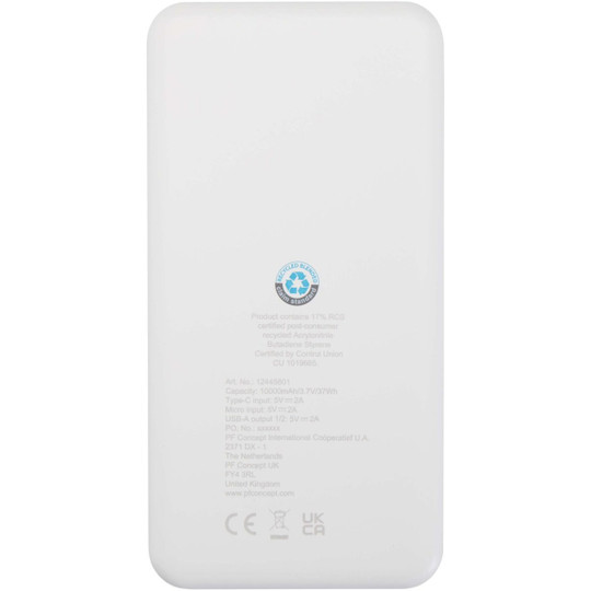 Intan powerbank van 10.000 mAh 10 W van gerecycled plastic - EgotierPro 124458