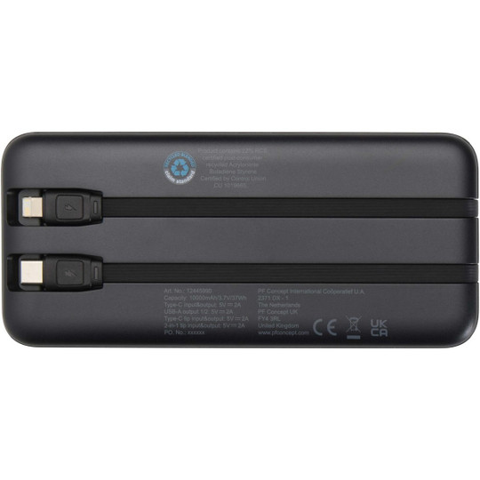 Adhil 10 W 10.000 mAh Powerbank aus recyceltem Kunststoff mit 2 integrierten Kabeln - EgotierPro 124459