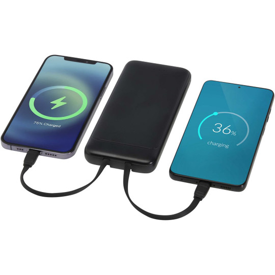 Adhil 10 W 10.000 mAh Powerbank aus recyceltem Kunststoff mit 2 integrierten Kabeln - EgotierPro 124459