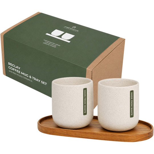 Originalhome 126437 - oval wooden tray and 150 ml ceramic mug set