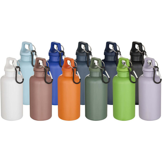 Oregon 400 ml solid colour RCS recycled plastic water bottle with carabiner - EgotierPro 100863
