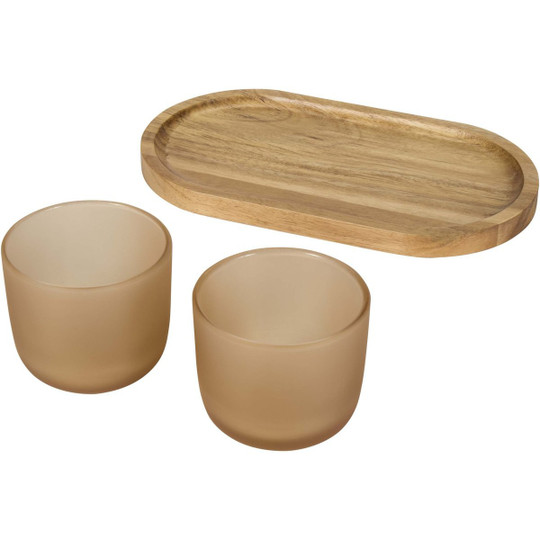 Seasons 126402 - Plateau de service en bois et tasses en verre Male en finition mate
