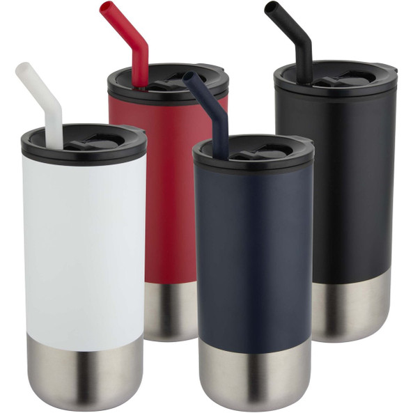 Grayson izolowany kubek z certyfikatem RCS z recyklingu o pojemności 480 ml z silikonową słomką - EgotierPro 100918