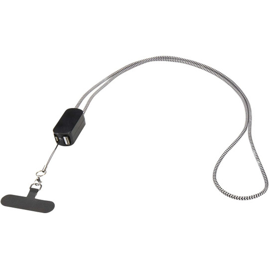 Tour de cou pour smartphone Anser en plastique recyclé avec câble intégré 5 en 1 de 27 W - EgotierPro 124494