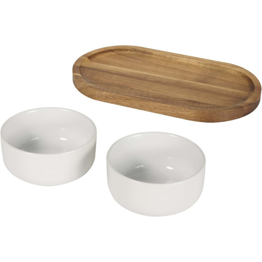 Seasons 126405 - Noa zestaw drewnianej tacy i ceramicznych misek do serwowania