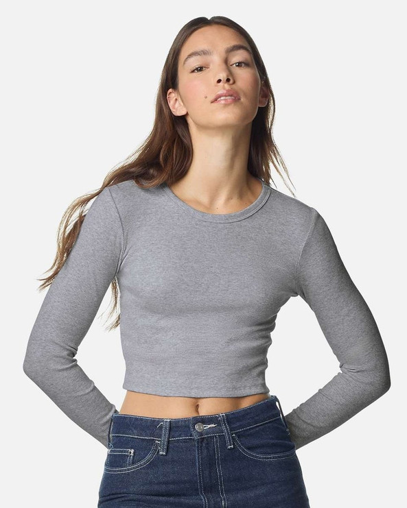 American Apparel BR2107 - Camiseta de manga larga corta de canalé para mujer
