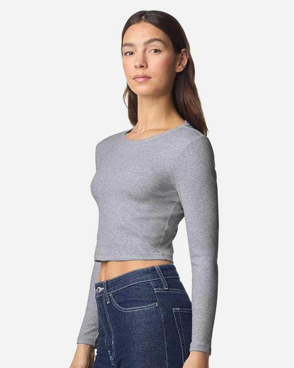 American Apparel BR2107 - Camiseta de manga larga corta de canalé para mujer