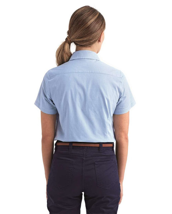 Artisan Collection by Reprime RP321 - Camisa de Vestir de Algodón de Manga Corta con Microcuadro Gingham para Mujer