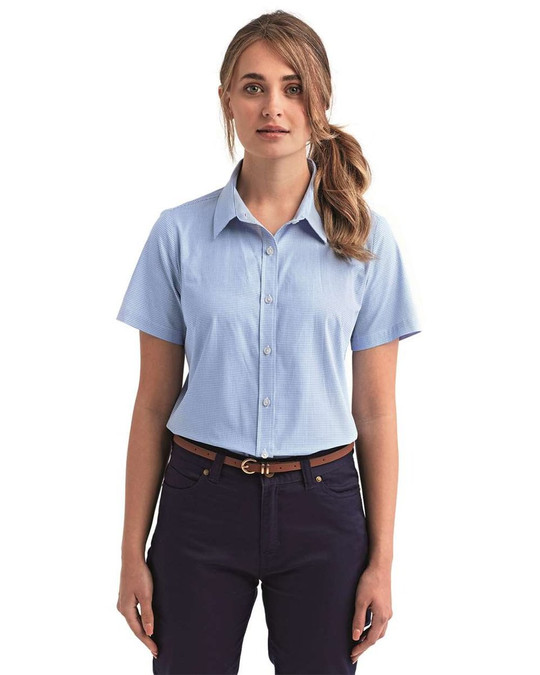 Artisan Collection by Reprime RP321 - Camisa de Vestir de Algodón de Manga Corta con Microcuadro Gingham para Mujer