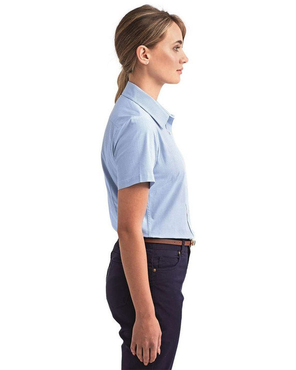 Artisan Collection by Reprime RP321 - Camisa de Vestir de Algodón de Manga Corta con Microcuadro Gingham para Mujer