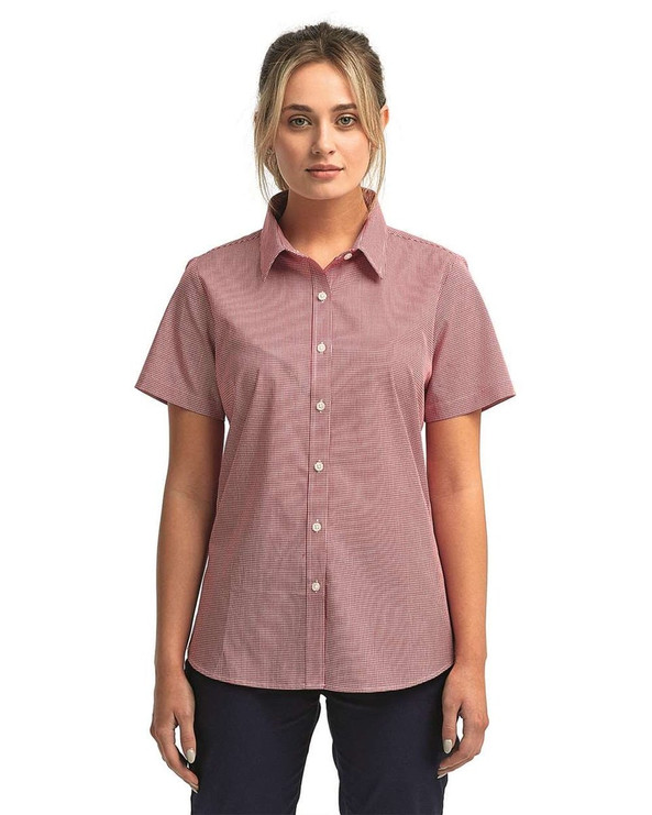 Artisan Collection by Reprime RP321 - Camisa de Vestir de Algodón de Manga Corta con Microcuadro Gingham para Mujer
