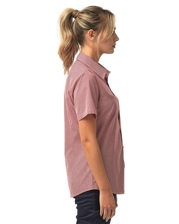 Artisan Collection by Reprime RP321 - Camisa de Vestir de Algodón de Manga Corta con Microcuadro Gingham para Mujer