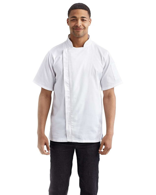 Artisan Collection by Reprime RP906 - Chaqueta de chef unisex de manga corta con cierre de cremallera