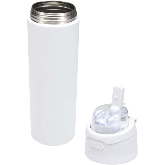 Theron 800 ml RCS enkelwandige gerecyclede roestvrijstalen waterfles, een deksel met dubbele functie en een uitklapbaar rietj - EgotierPro 100951