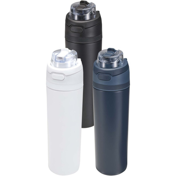 Láhev na vodu Theron 800 ml z recyklované nerezové oceli s jednoduchou stěnou, vybavená víčkem s dvojí funkcí a sklopnou brčk - EgotierPro 100951