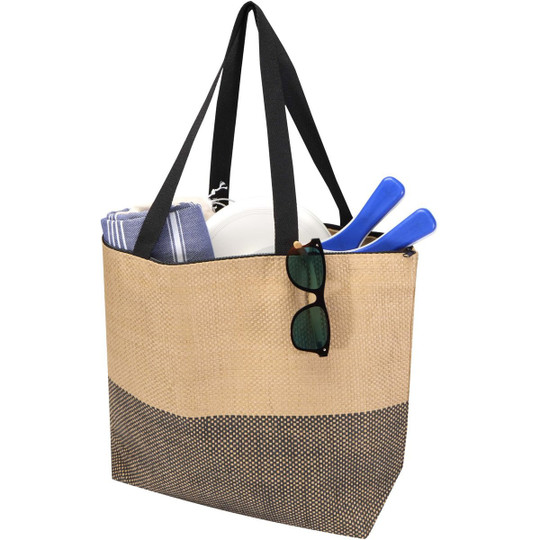Rhythm straw paper large zipped tote bag 21L - EgotierPro 130156