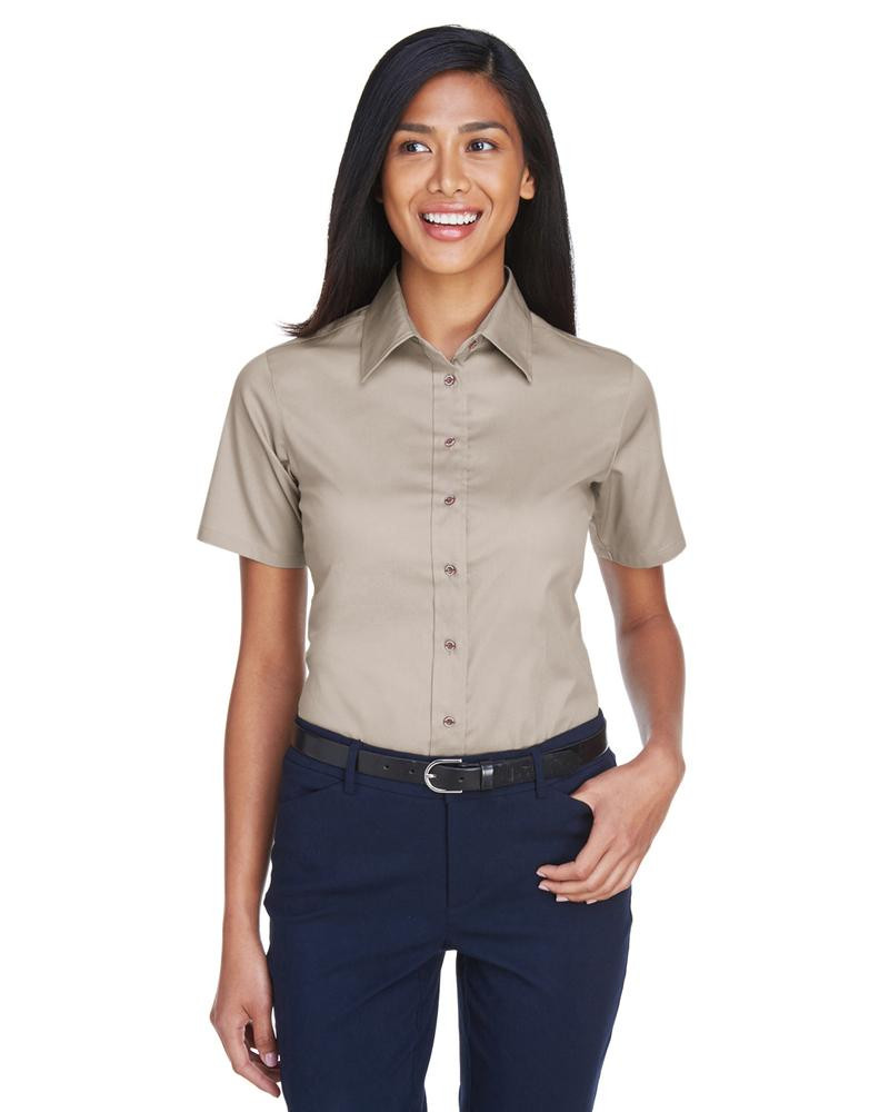 Harriton M500SW - Chemise en sergé à manches courtes Easy Blend pour dames, avec traitement antitaches