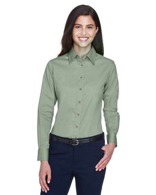 Harriton M500W - Chemise en sergé à manches longues Easy Blend pour dames avec traitement anti-taches