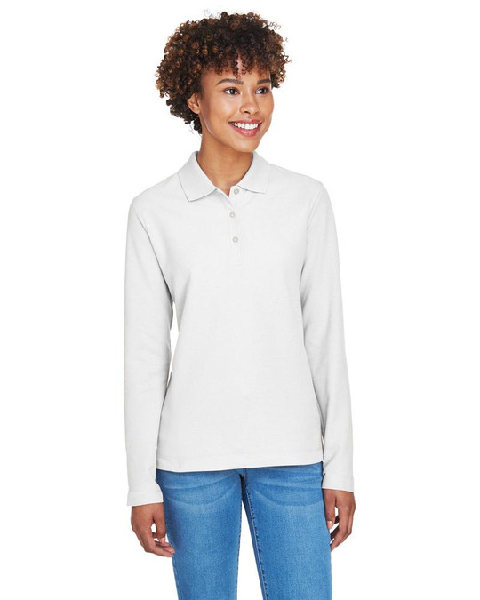 Devon & Jones D110W - Polo de Manga Larga Pima Piqué para Damas