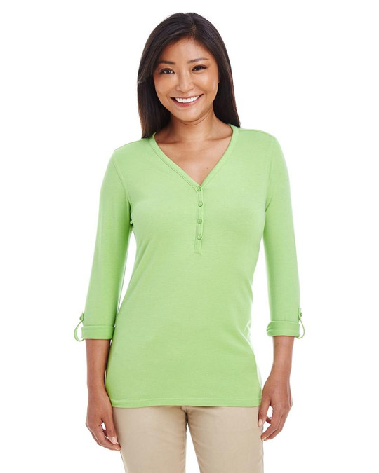 Devon & Jones DP186W - Top de punto con mangas convertibles y escote en Y Perfect Fit para damas
