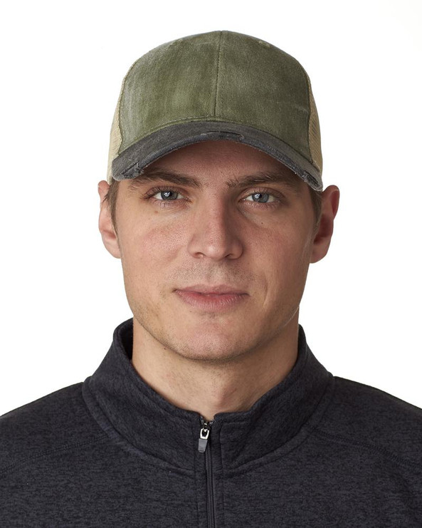 Adams OL102 - Gorra de camionero apenada teñida con pigmento de 6 paneles
