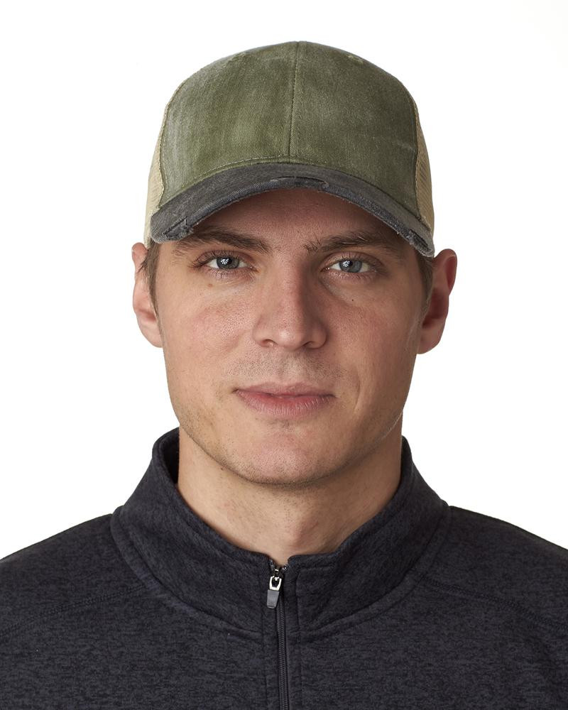 Adams OL102 - Gorra de camionero apenada teñida con pigmento de 6 paneles