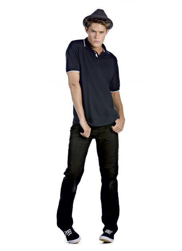 B&C BC430 - Camisa de pólo de algodão com colarinho e mangas contrastantes