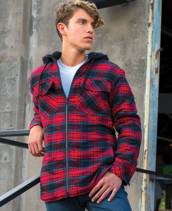 Burnside BN8620 - Chaqueta de franela con capucha para adulto